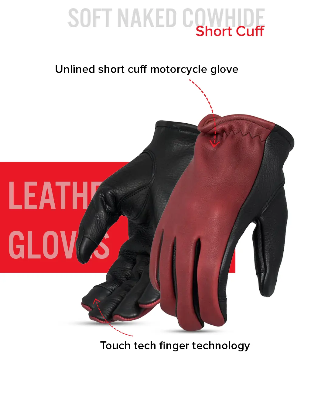 2 Tone Roper Men's Motorcycle Leather Gloves - Image 6