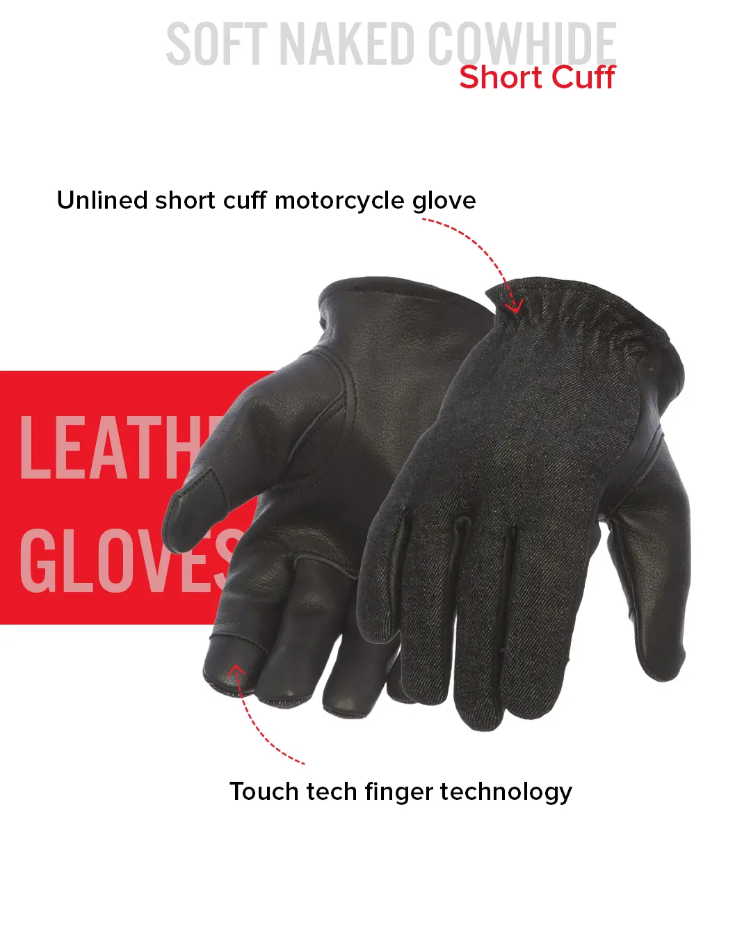 2 Tone Roper Men's Motorcycle Leather Gloves - Image 7