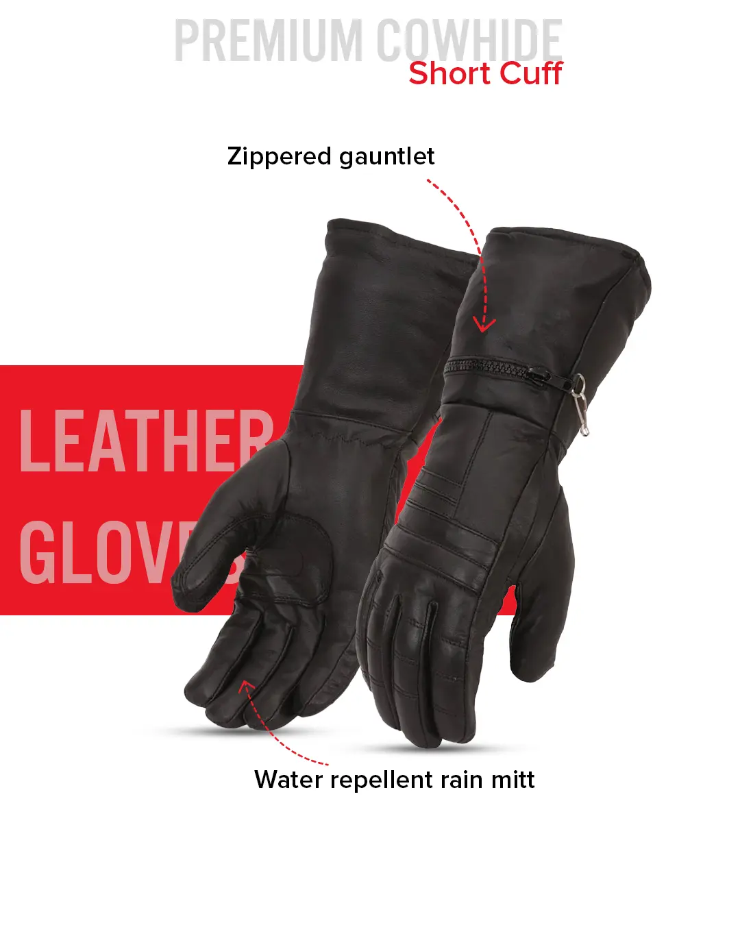 Black Rock Men's Leather Gauntlet Gloves - Image 4
