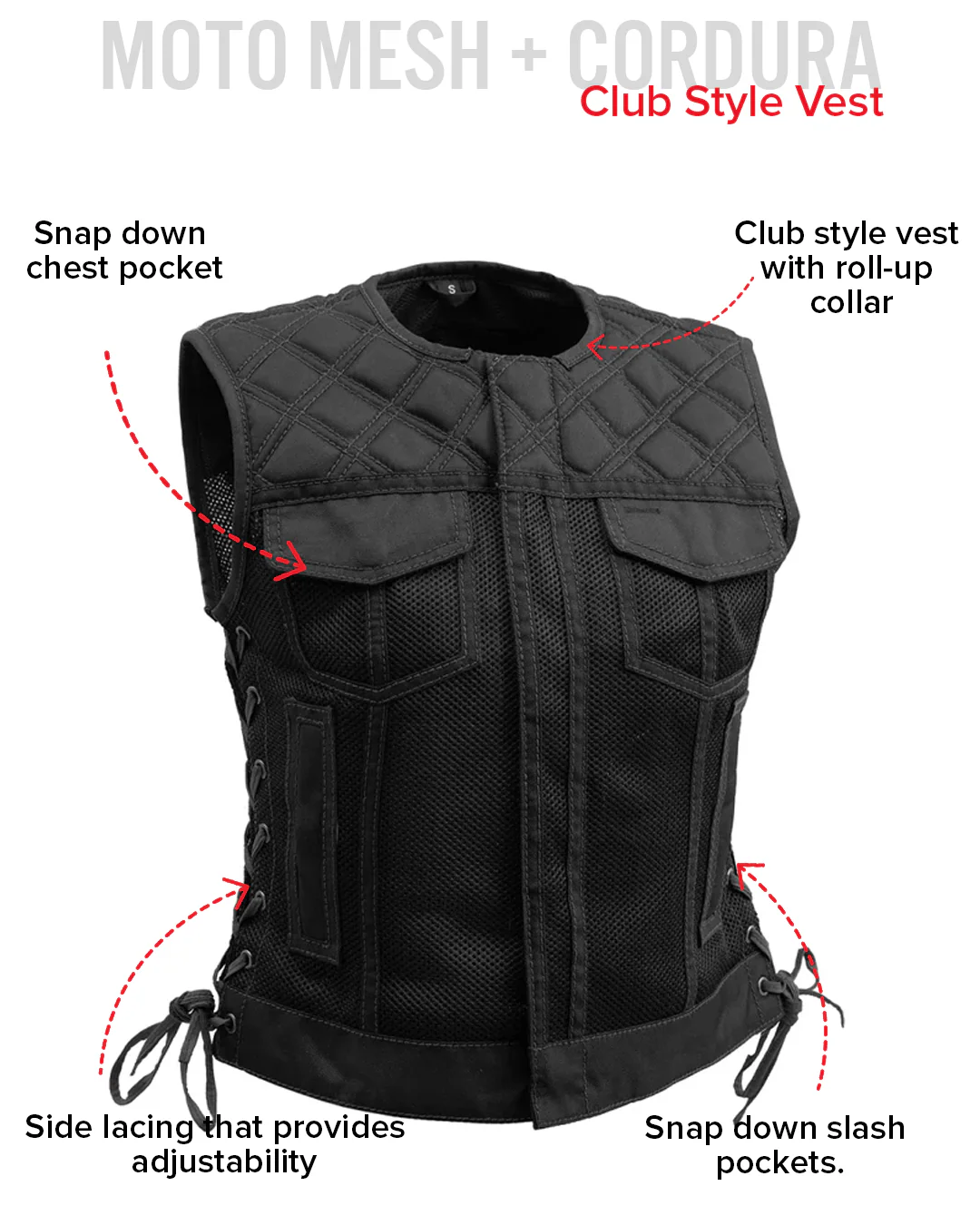 Bonnie Moto Mesh Women's Motorcycle Vest - Diamond Quilt - Image 13