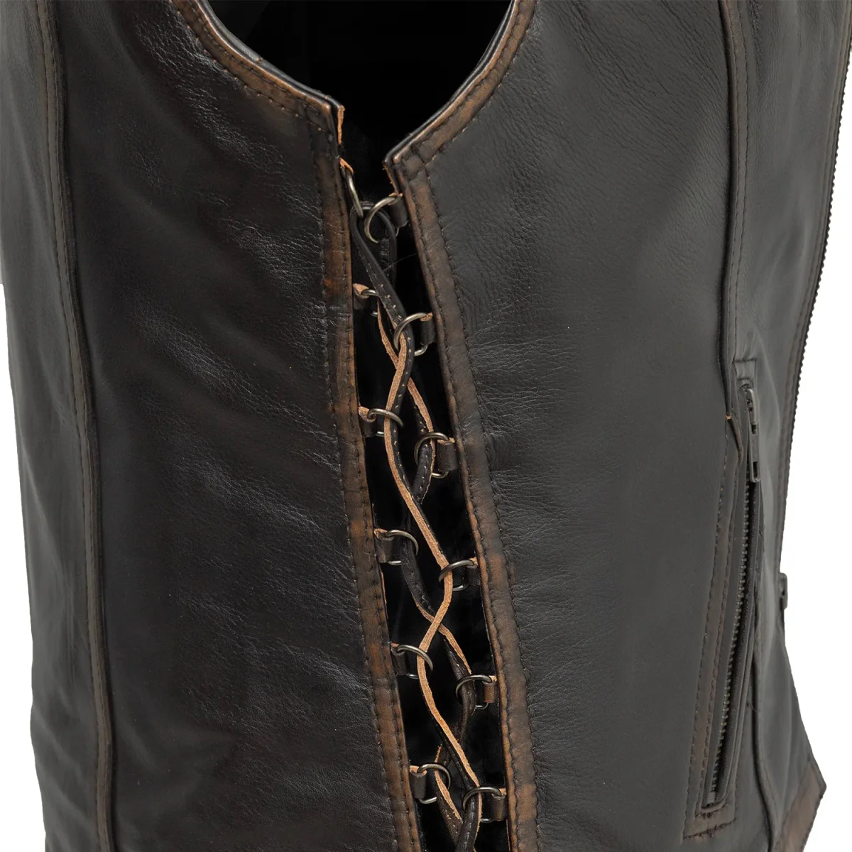 Cindy - Women's Motorcycle Leather Vest Brown Beige - Image 4