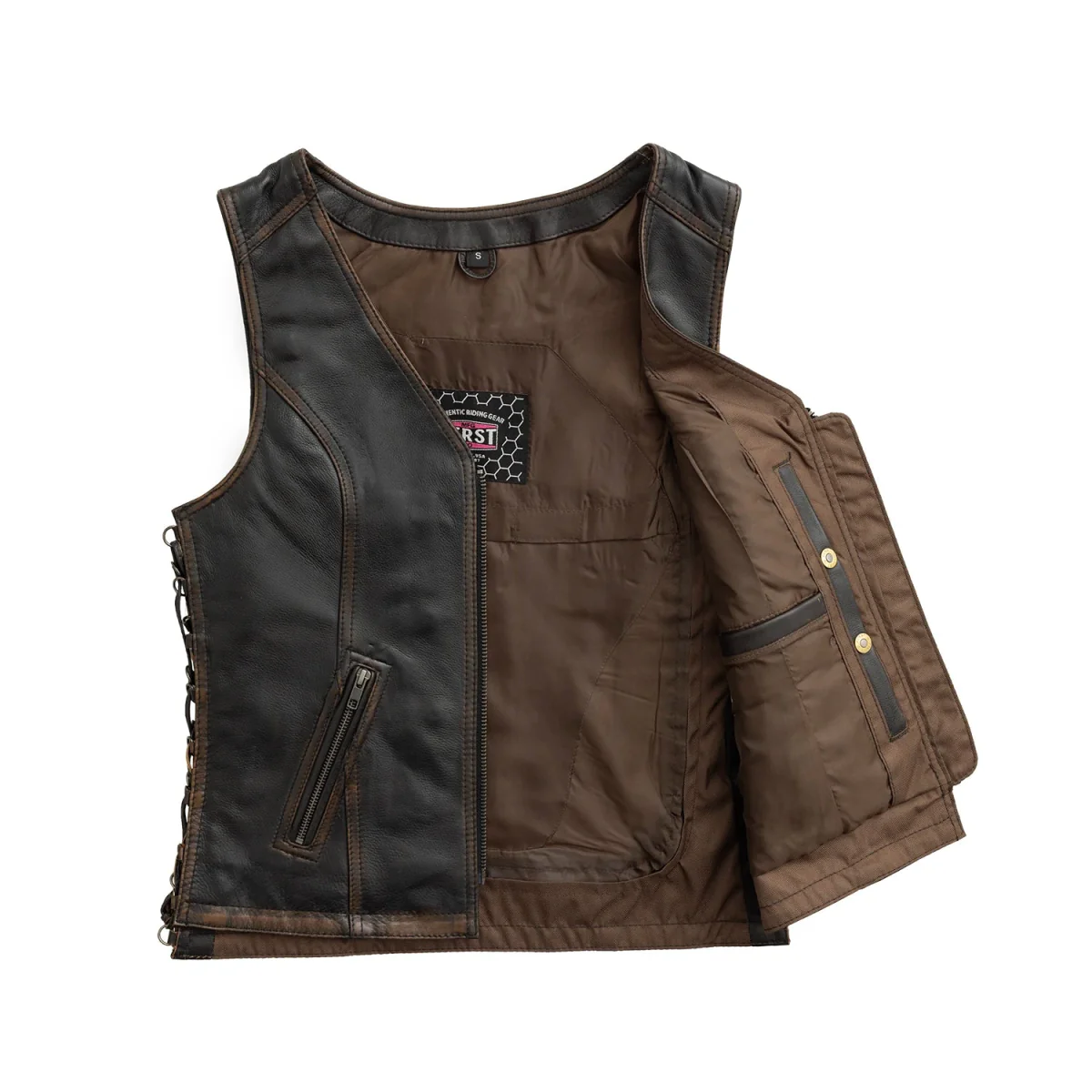 Cindy - Women's Motorcycle Leather Vest Brown Beige - Image 5