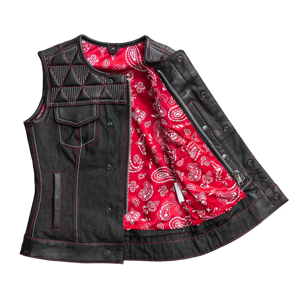 Delta Women's Club Style Motorcycle Leather/Denim Vest - Limited Edition - Image 3