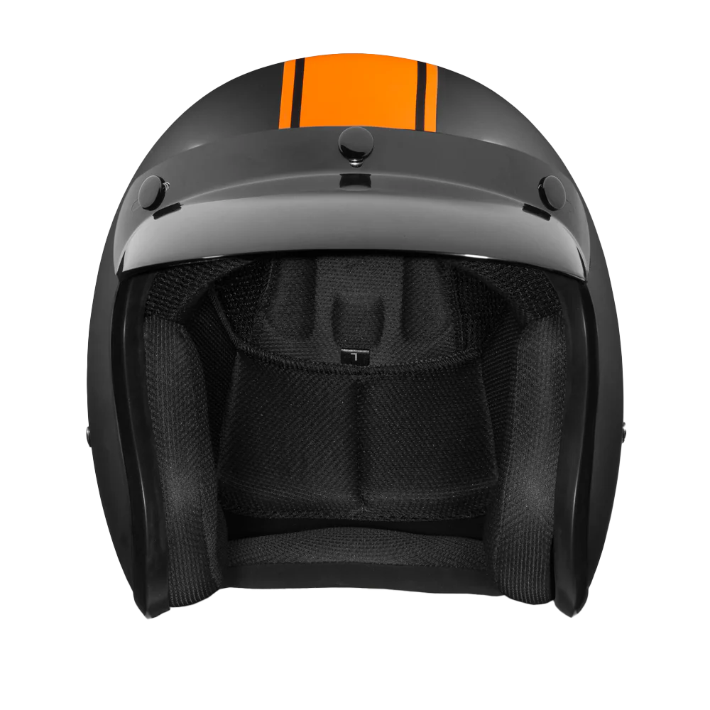 DOT Approved Daytona Cruiser Open Face Motorcycle Helmet - Men, Women & Youth - With Visor & Graphics - W/ Orange Pin Stripe - Image 2