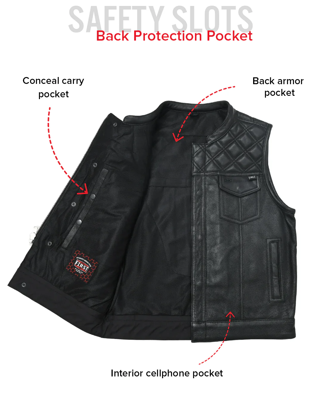Downside Perforated Men's Motorcycle Leather Vest - Image 15