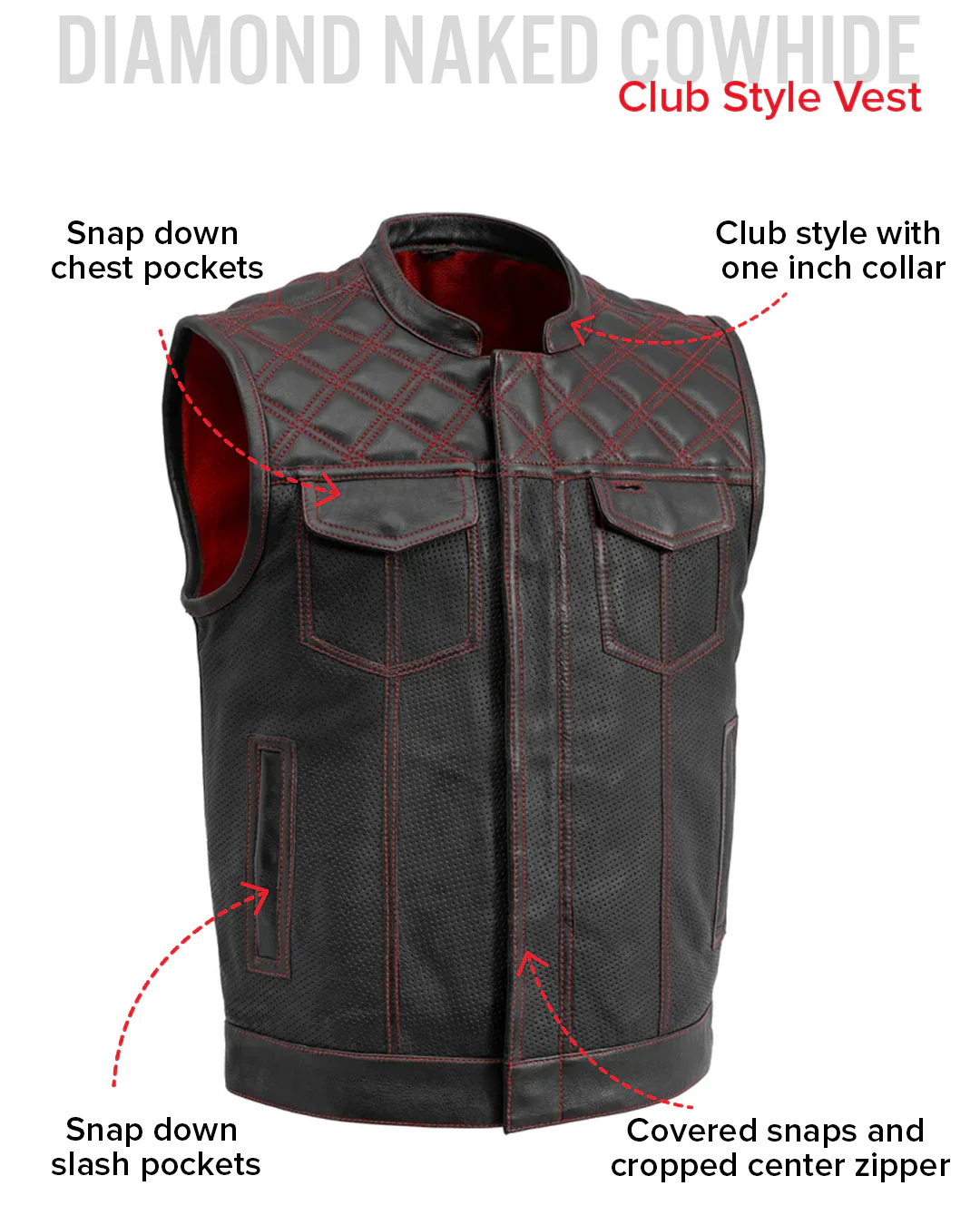 Downside Perforated Men's Motorcycle Leather Vest - Image 18