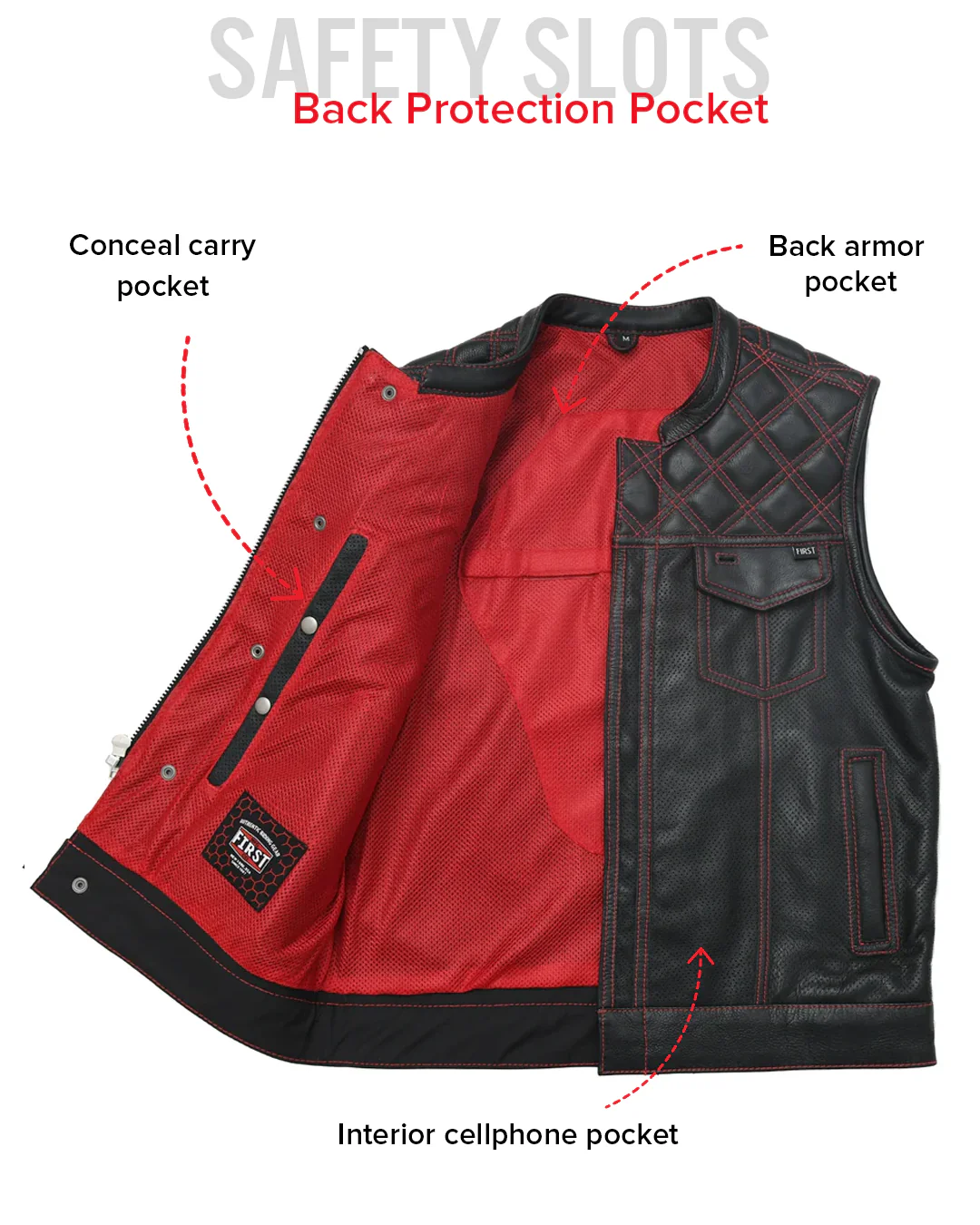 Downside Perforated Men's Motorcycle Leather Vest - Image 19