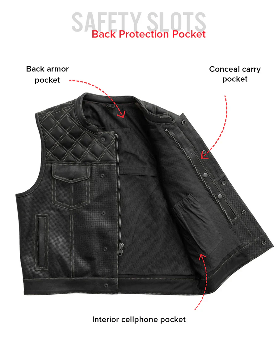Downside Perforated Men's Motorcycle Leather Vest - Image 25