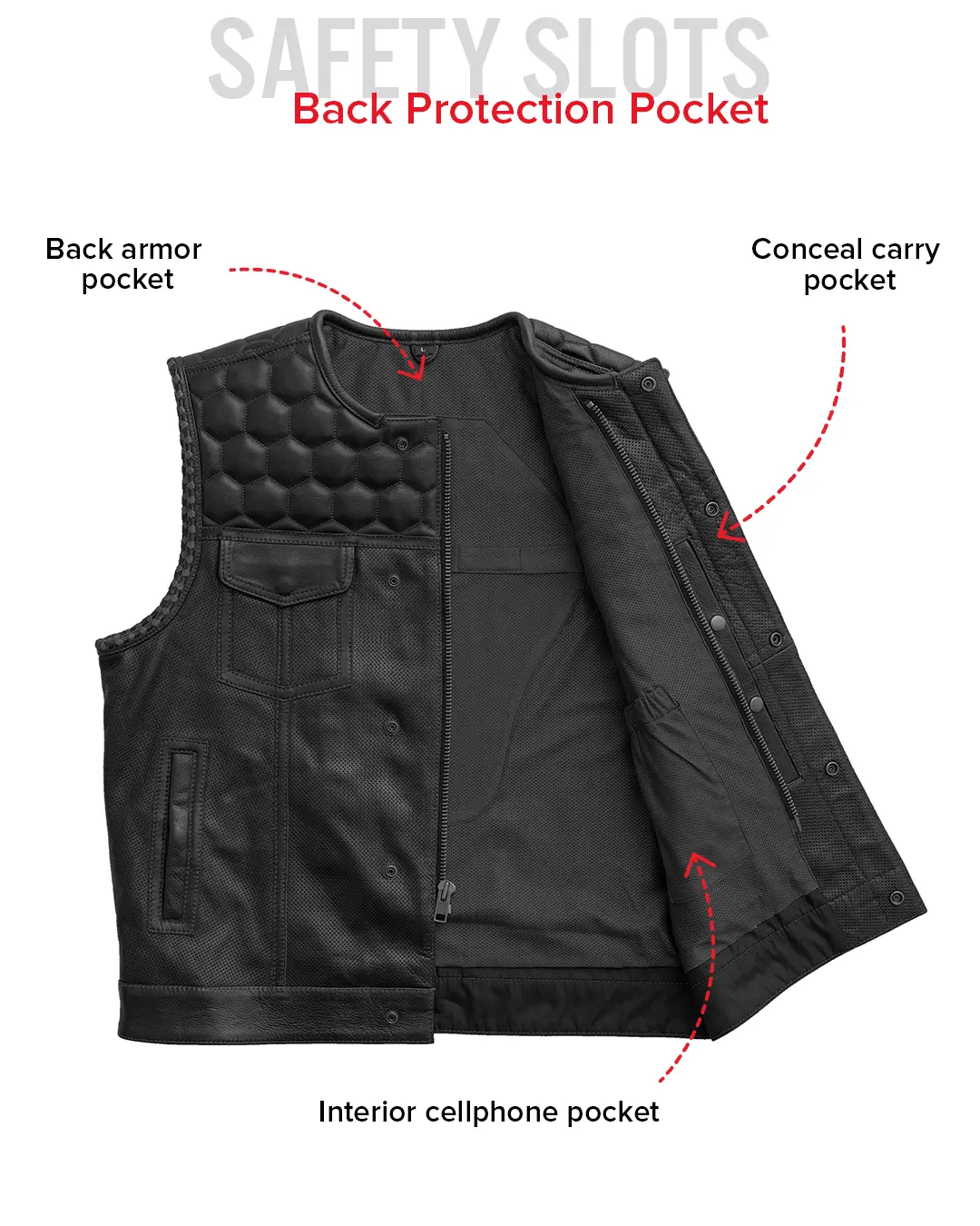 Hornet Perforated Men's Club Style Leather Vest - Image 30