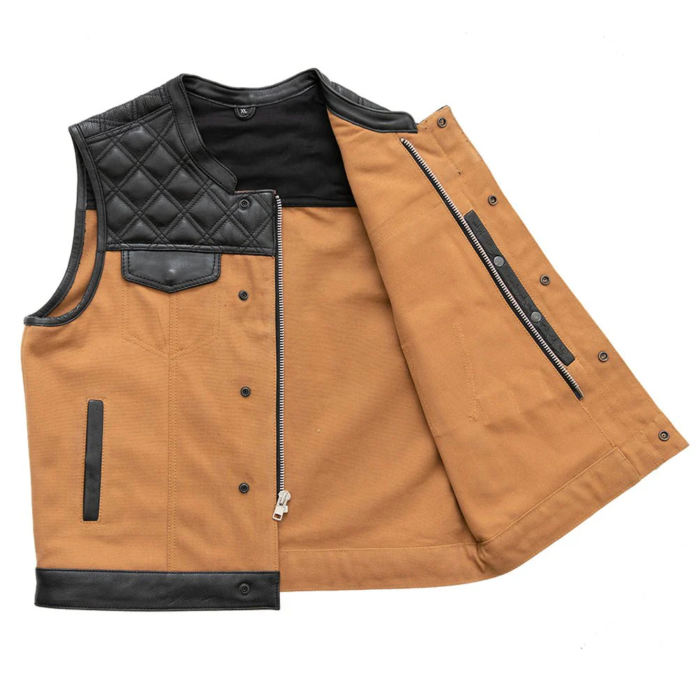 Hunt Club - Black Stitch - Leather/Canvas Motorcycle Vest - Image 2