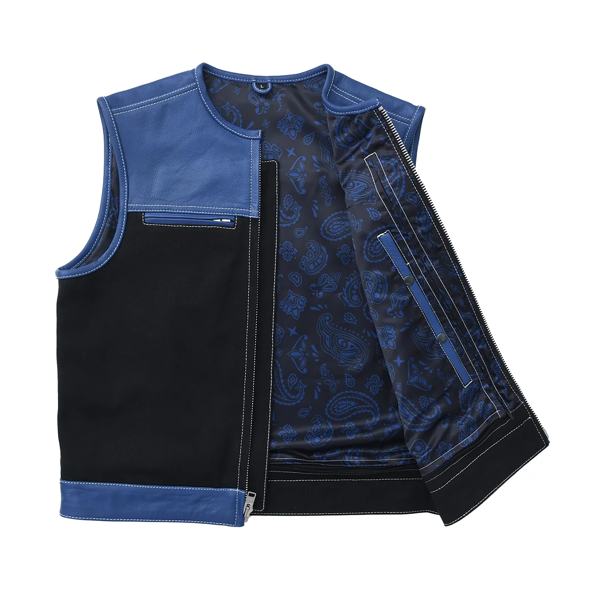 Ironclad - Men’s Blue&Black Leather/Canvas Motorcycle Vest - Image 4