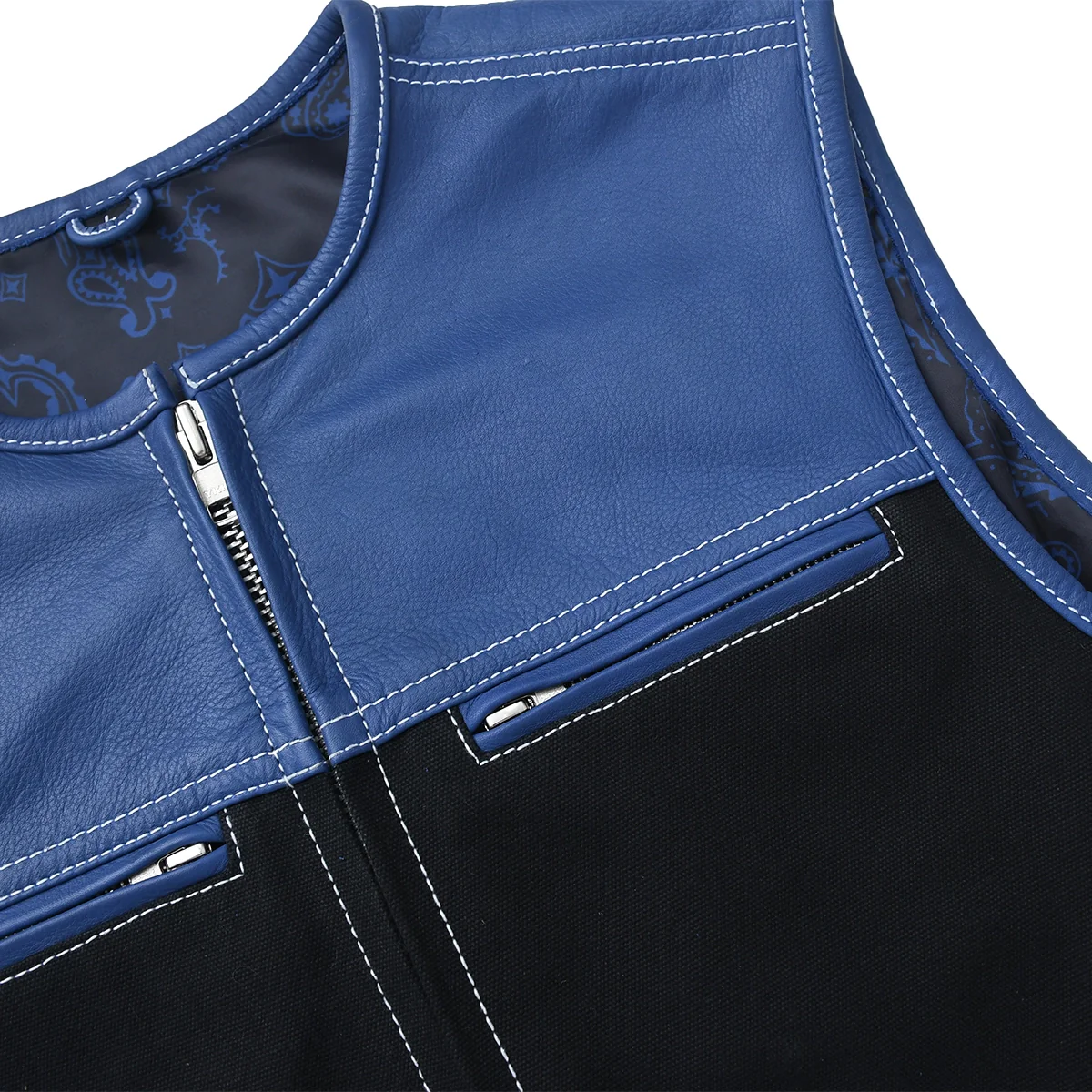 Ironclad - Men’s Blue&Black Leather/Canvas Motorcycle Vest - Image 5
