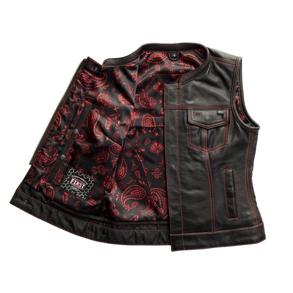 Jessica Women's Motorcycle Leather Vest - Black/Red - Limited Edition - Image 3
