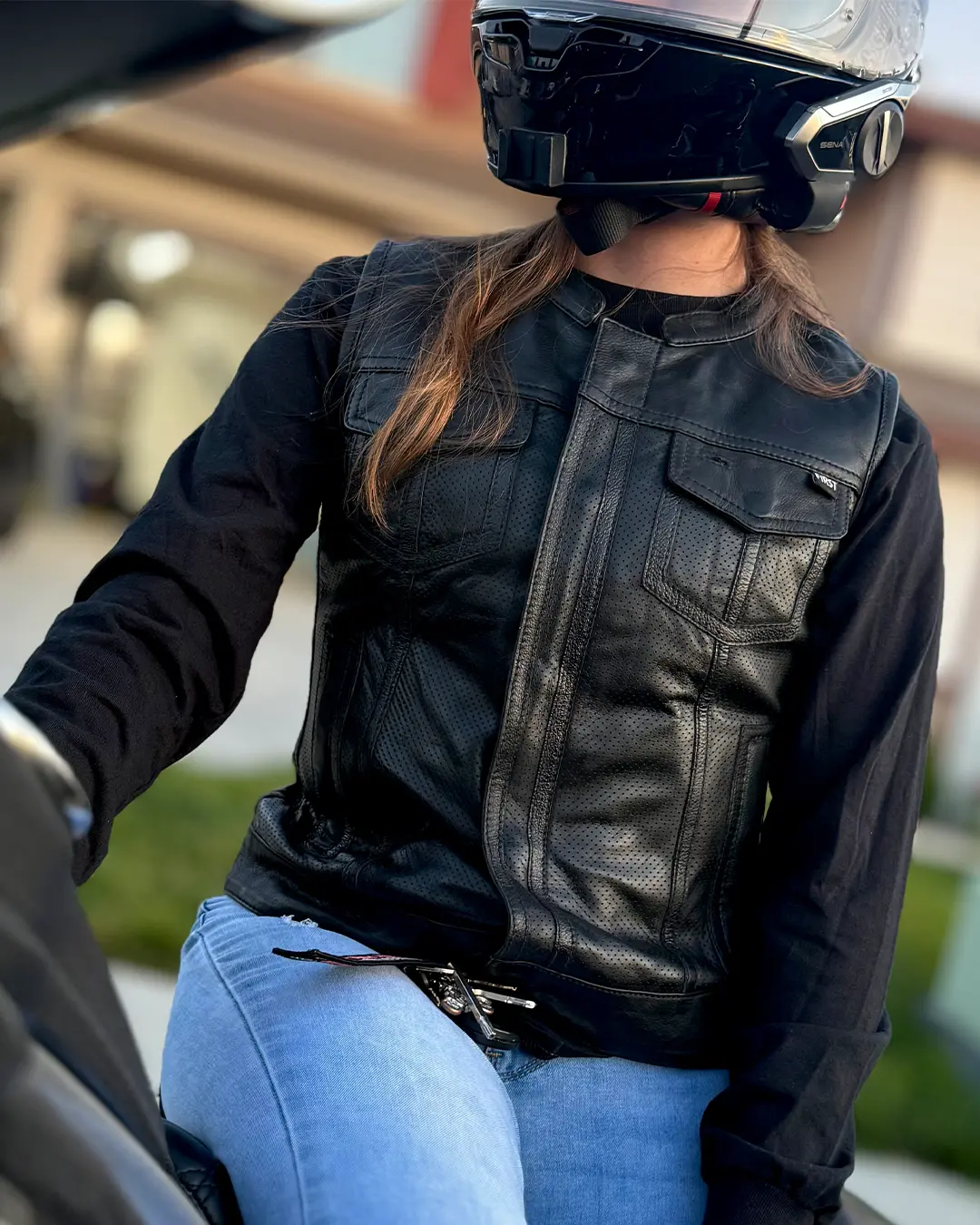 Jessica Perforated Women's Motorcycle Leather Vest - Image 21