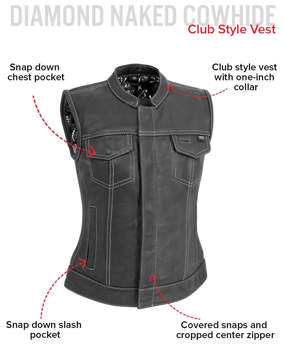 Jessica Women's Motorcycle Leather Vest - White - Limited Edition - Image 6