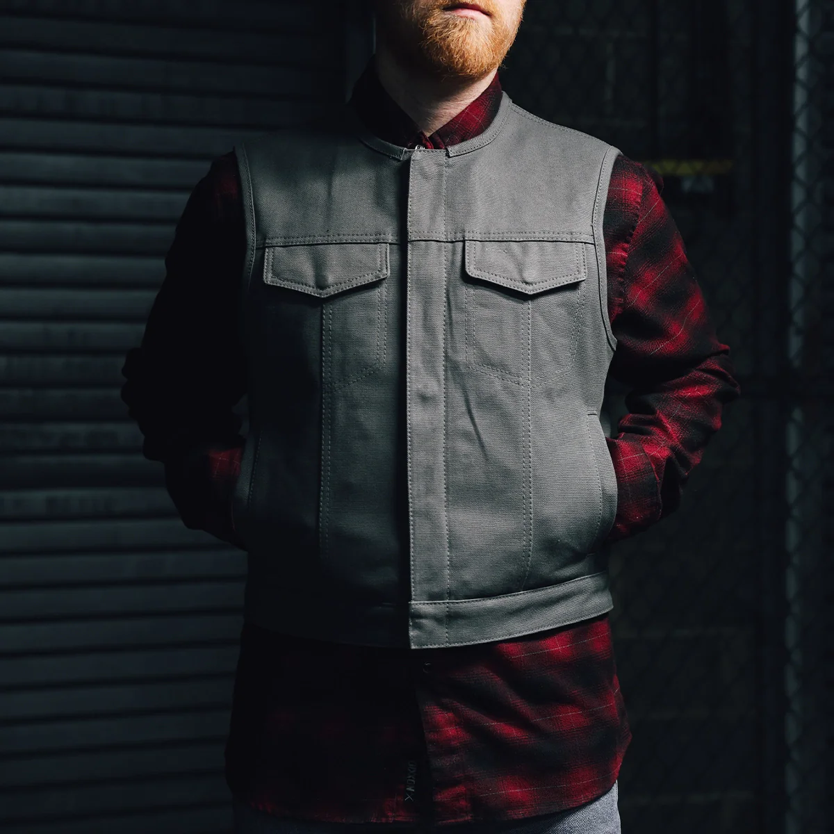 Lowside Grey Men's Motorcycle Canvas Vest - Image 6