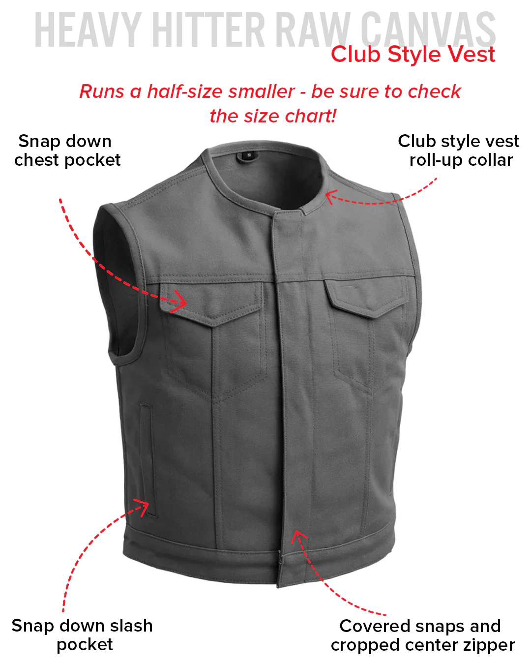 Lowside Grey Men's Motorcycle Canvas Vest - Image 7