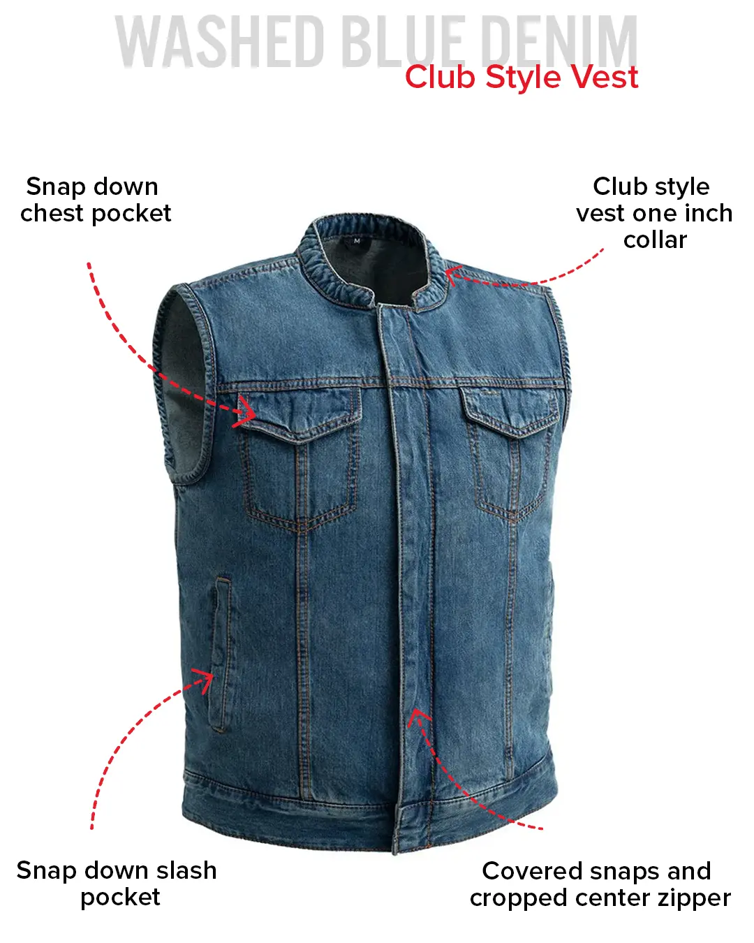 Havoc Men's Denim Motorcycle Vest - Image 8