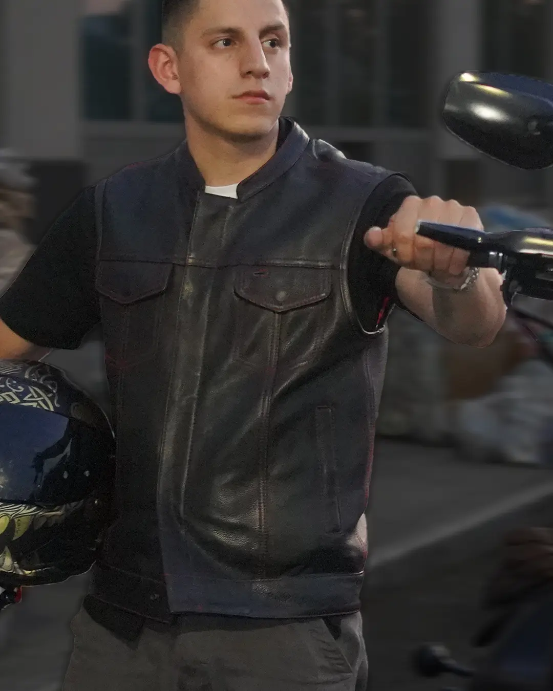 Born Free Men's Motorcycle Leather Vest - Black Stitch - Image 6