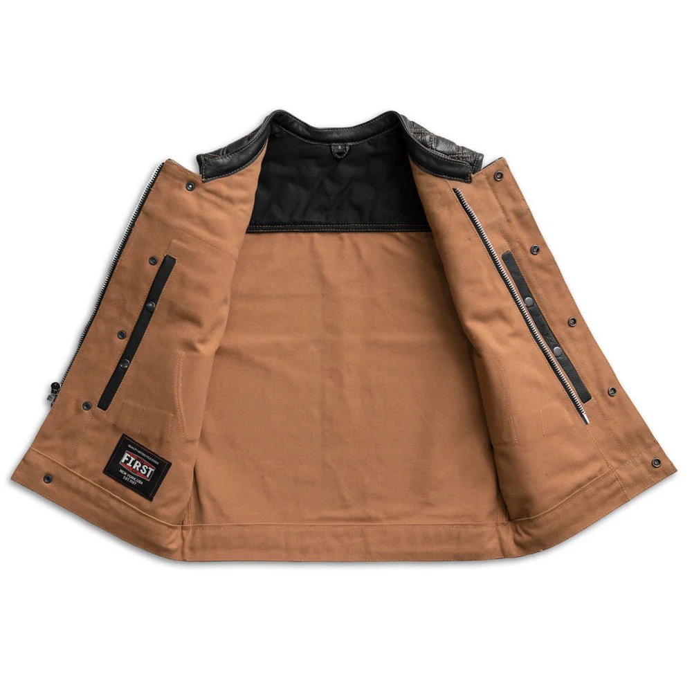 Hunt Club Motorcycle Leather Canvas Vest - Image 3