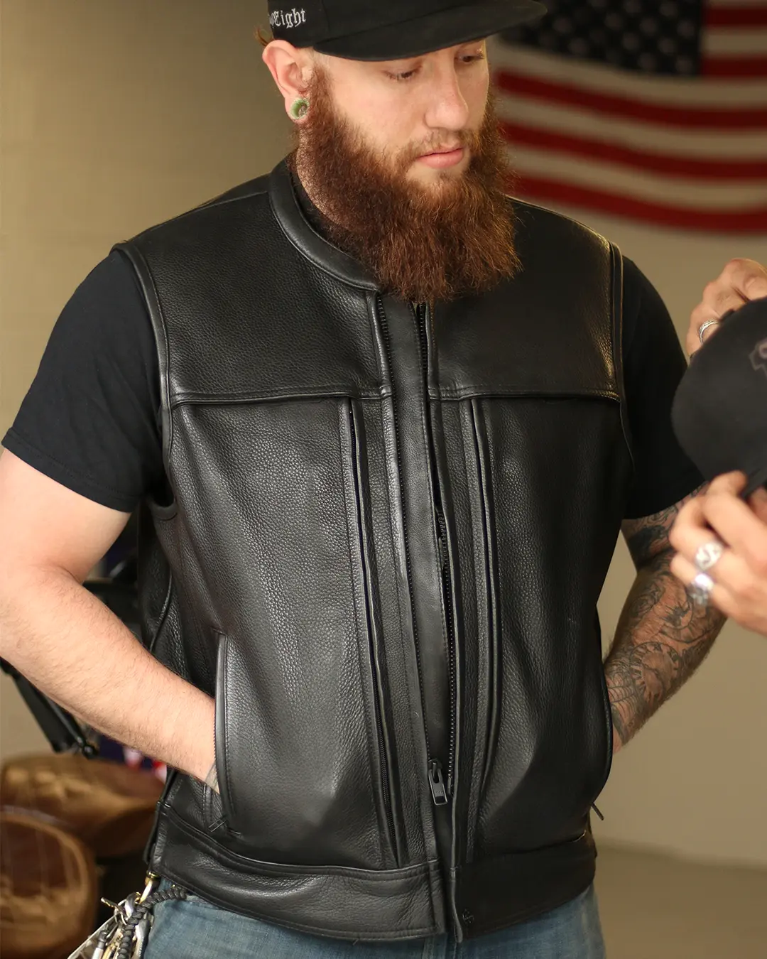 Rampage - Men's Motorcycle Leather Vest - Image 9