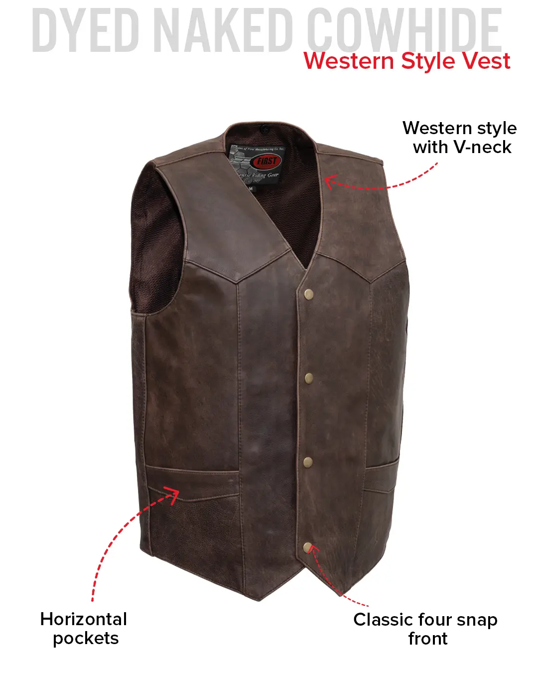 Texan Men's Motorcycle Western Style Leather Vest - Image 16