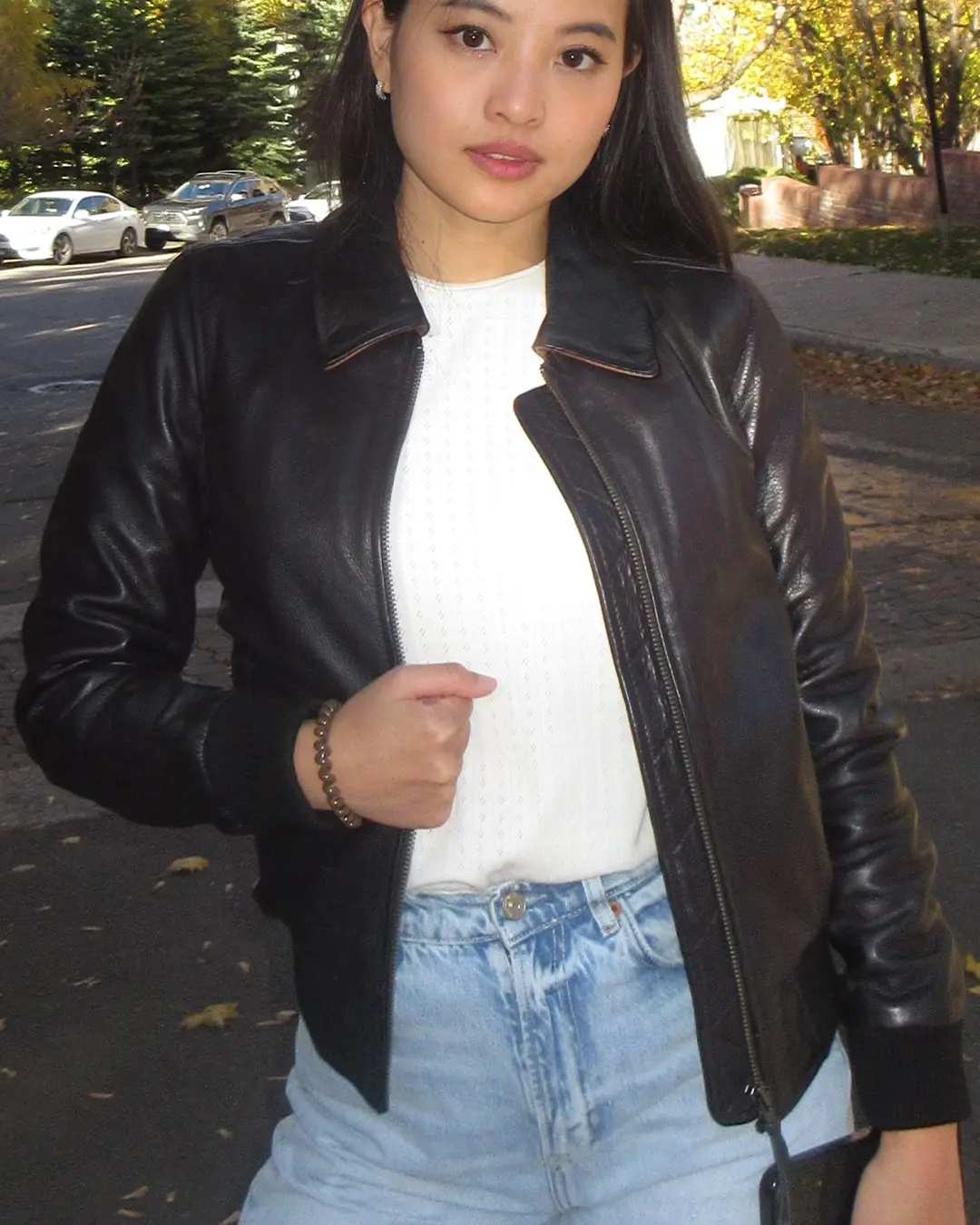 Nancy - Women's Moto Bomber Leather Jacket - Image 9