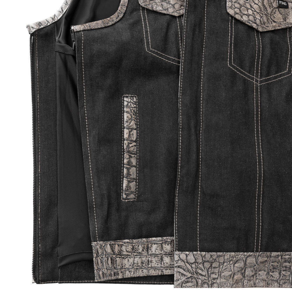 Placid - Men's Leather/Denim Motorcycle Vest - Limited Edition - Image 4