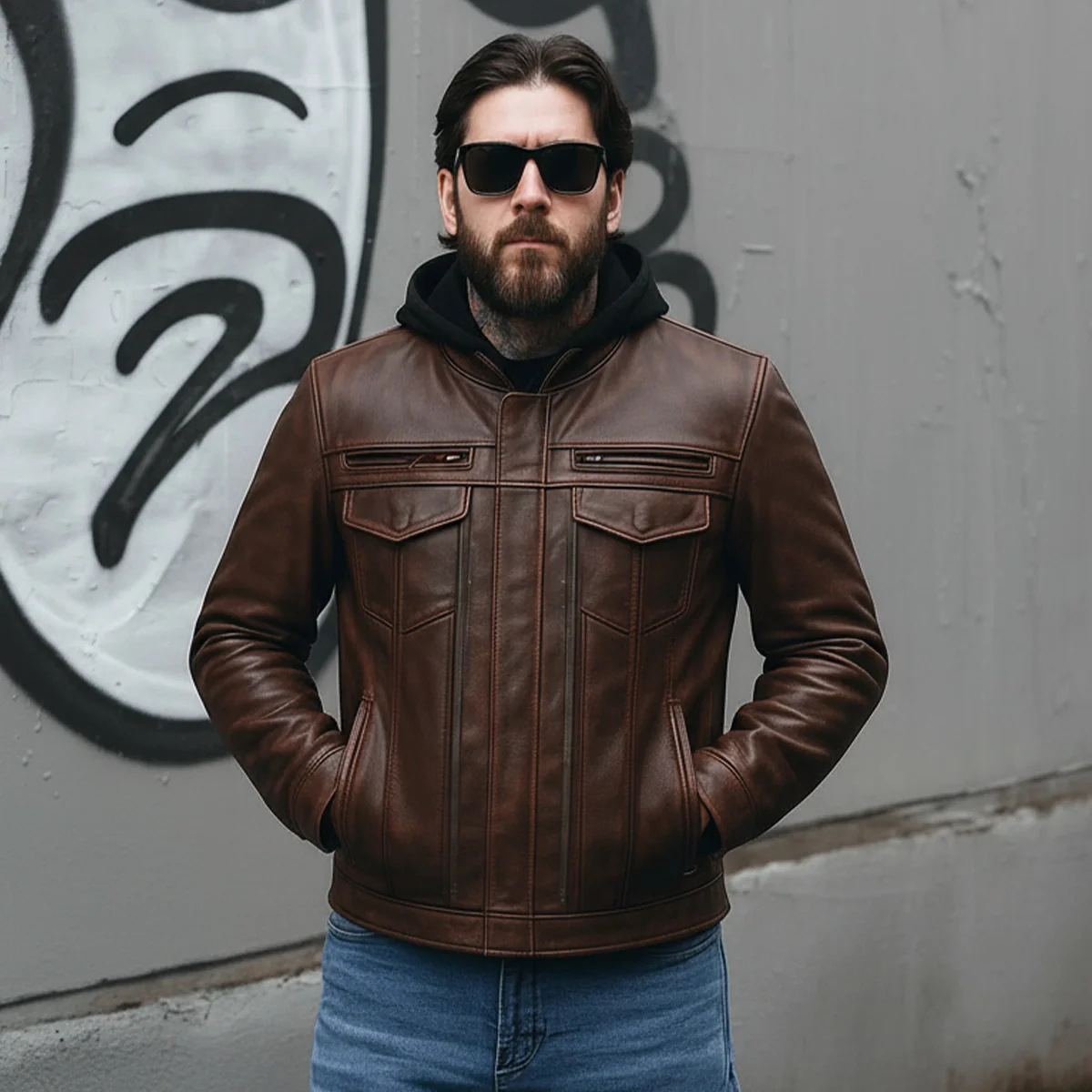 Raider Men's Motorcycle Leather Jacket - Image 22