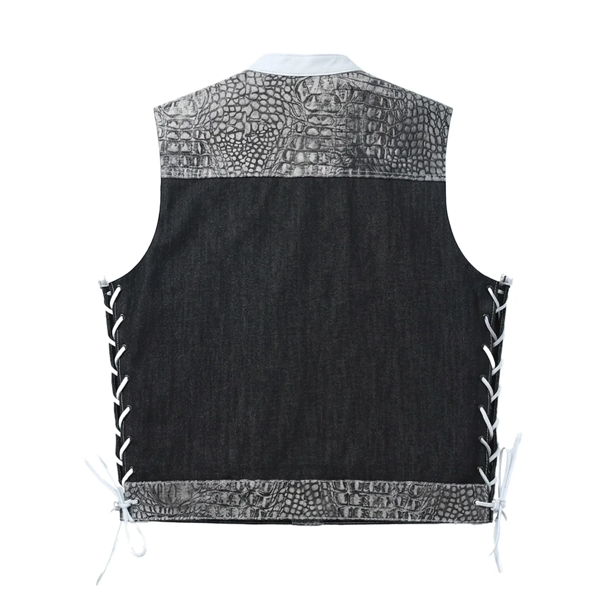Road Cartel - Men’s Croc Texture Leather/Denim Motorcycle Vest - Image 2