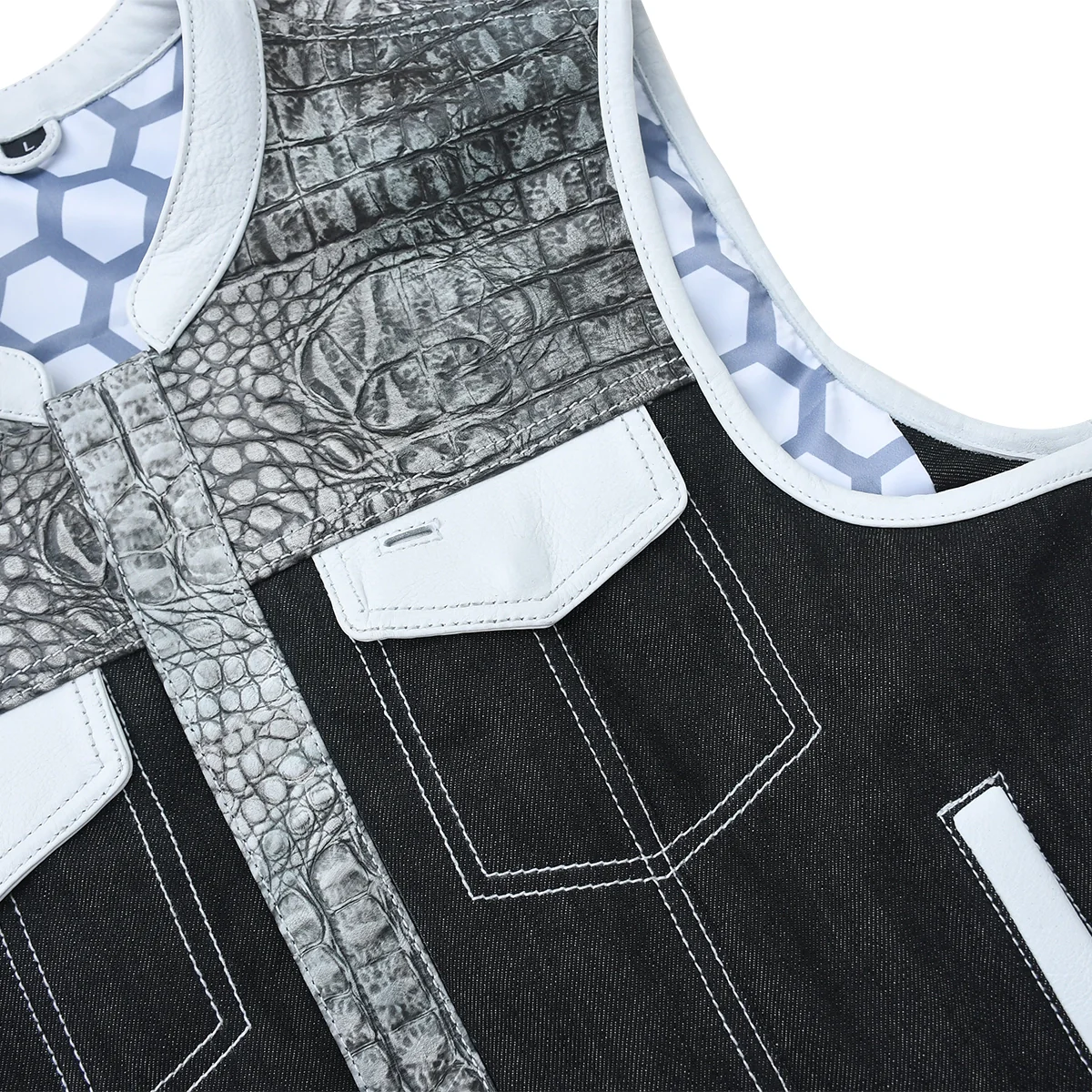 Road Cartel - Men’s Croc Texture Leather/Denim Motorcycle Vest - Image 5