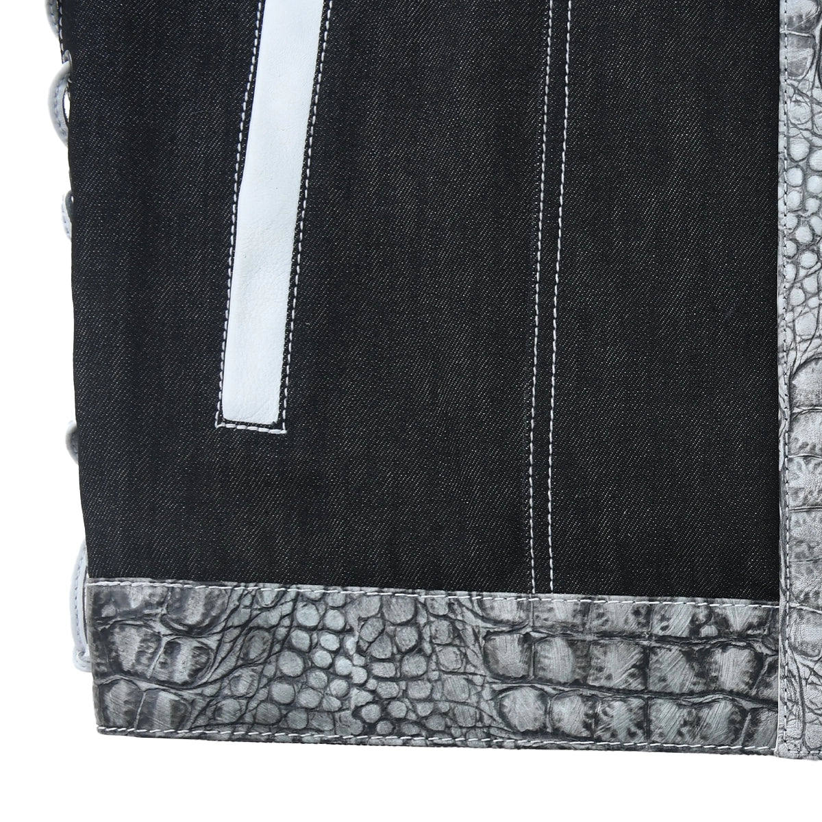 Road Cartel - Men’s Croc Texture Leather/Denim Motorcycle Vest - Image 6