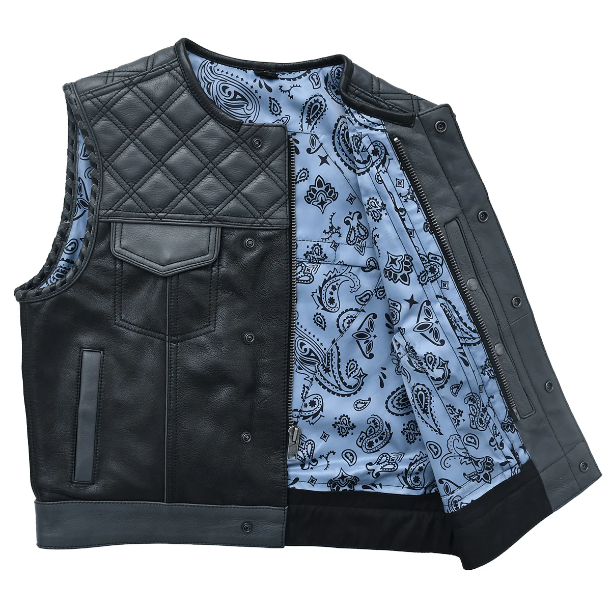 Road Hawk - Men’s Quilted Leather Motorcycle Vest - Image 4