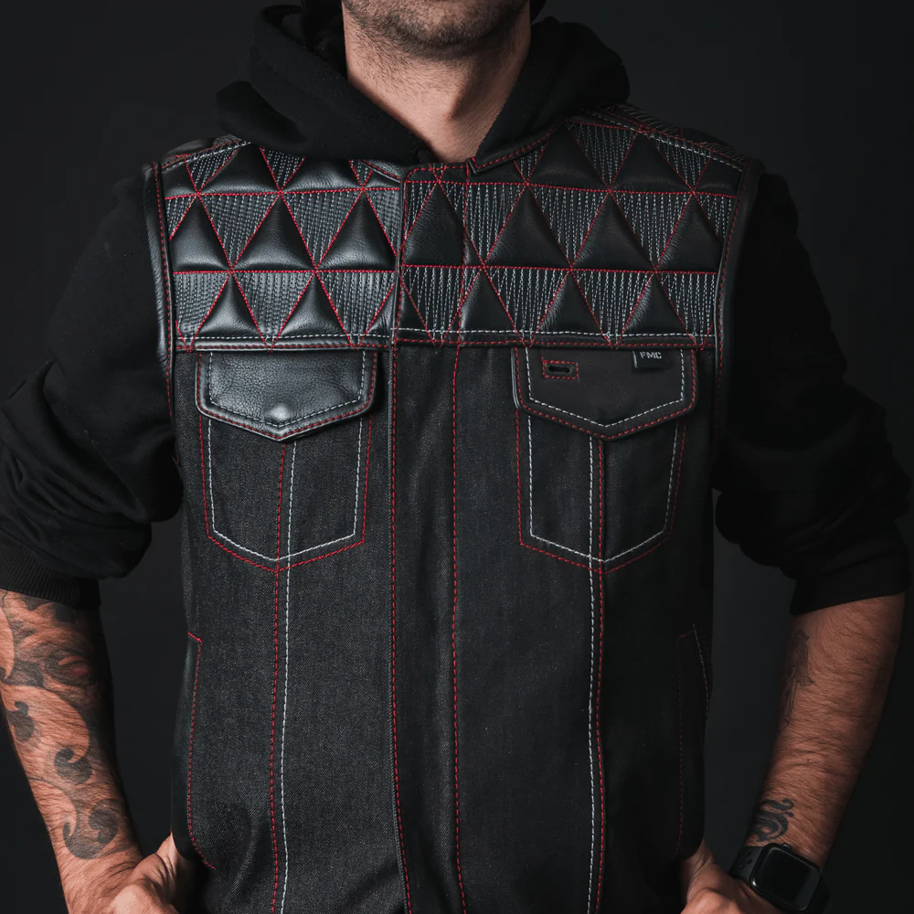 Rush - Men's Club Style Leather/Denim Motorcycle Vest - Limited Edition - Image 3