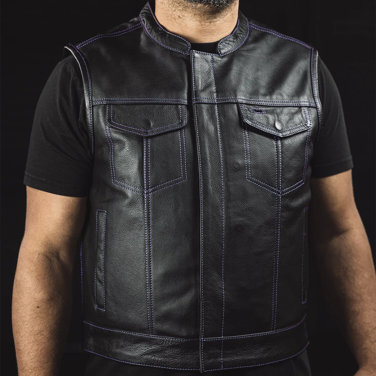 The Club Cut Men's Motorcycle Leather Vest, Multiple Color Options - Image 25