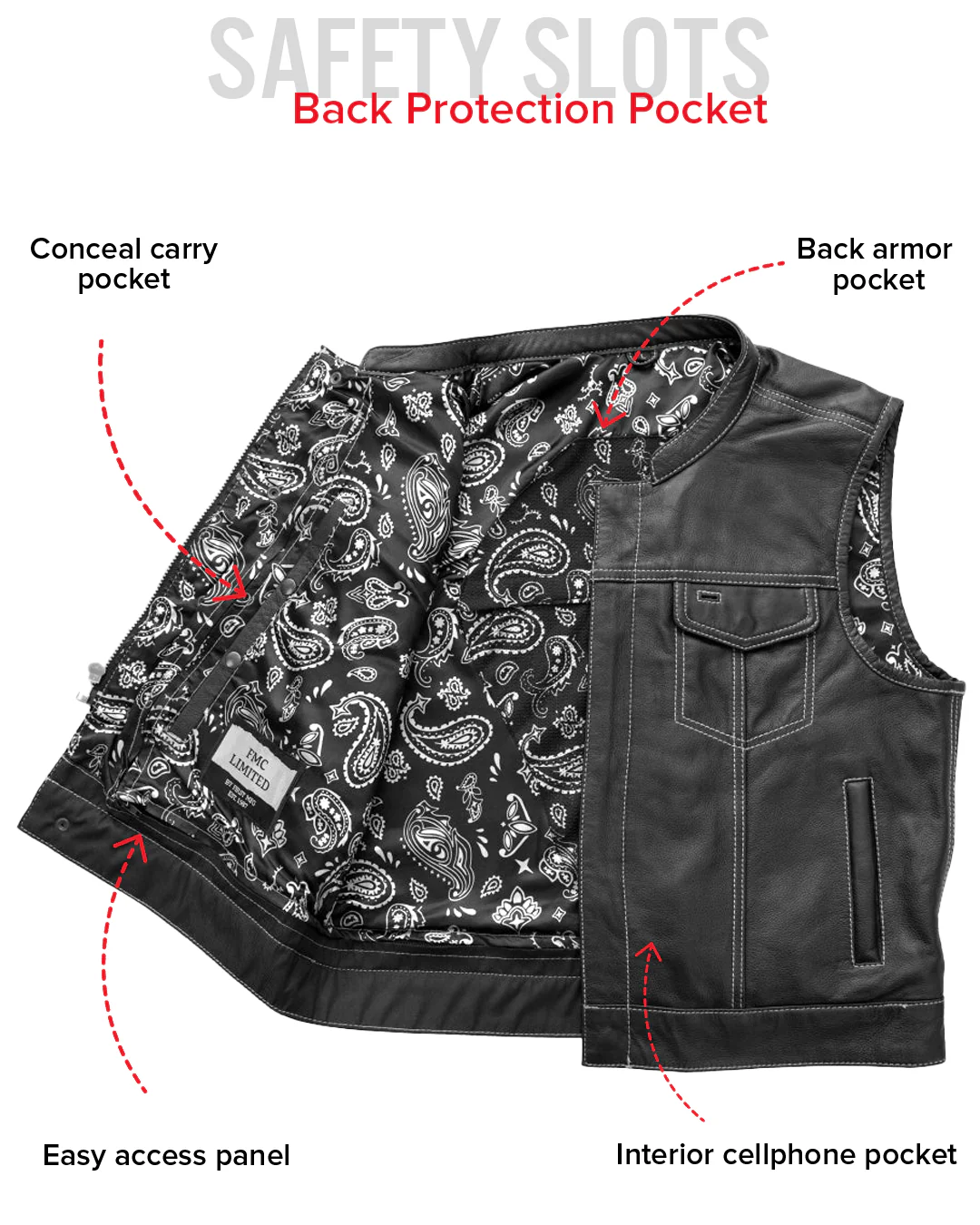 The Club Cut Men's Motorcycle Leather Vest, Multiple Color Options - Image 53