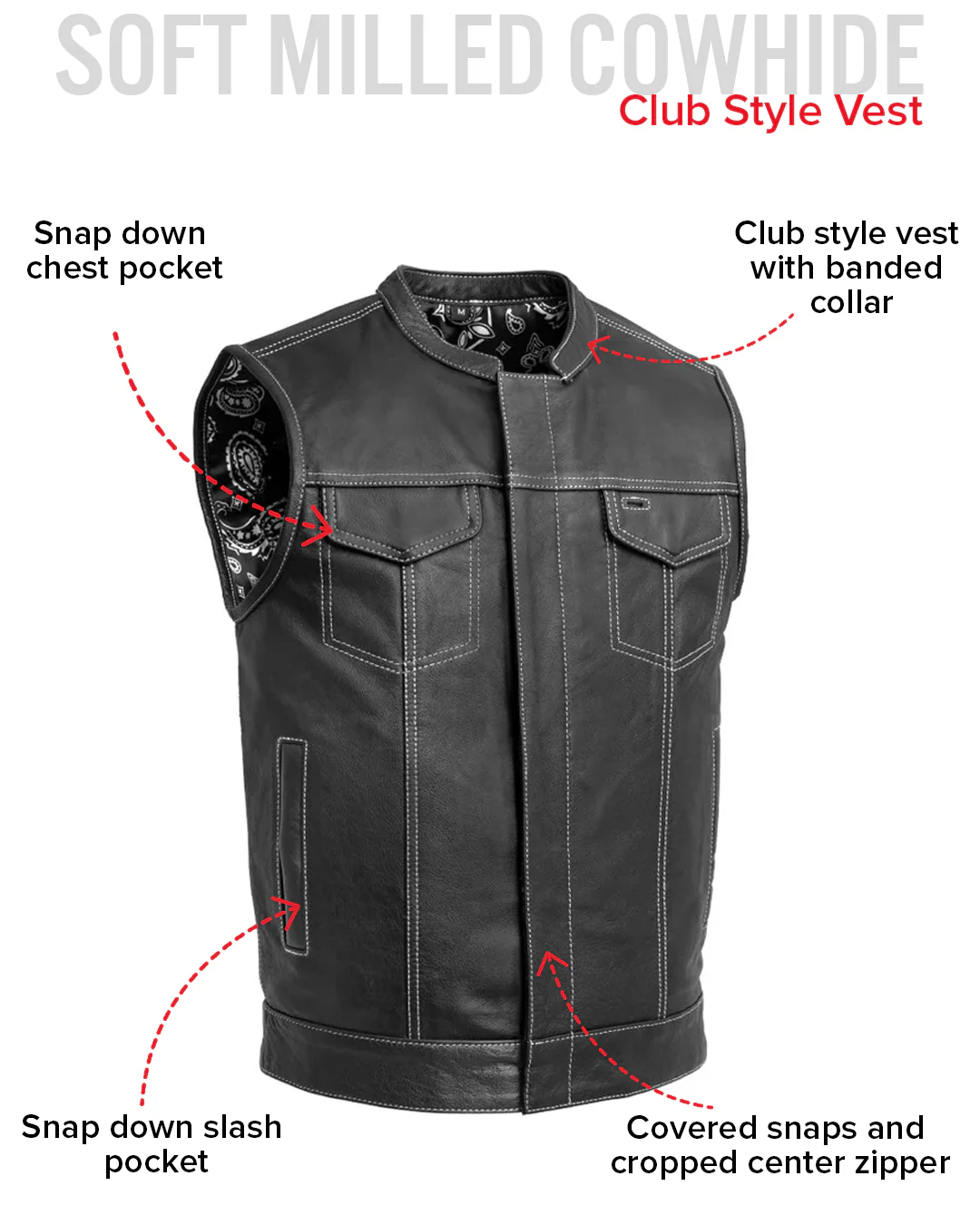 The Cut Men's Motorcycle Leather Vest, Multiple Color Options - Image 36
