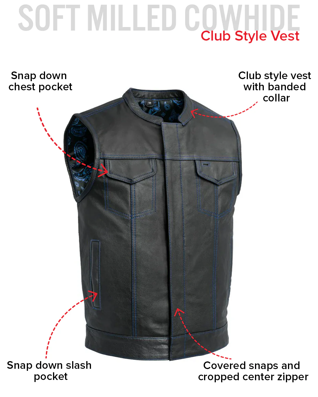 The Cut Men's Motorcycle Leather Vest, Multiple Color Options - Image 38