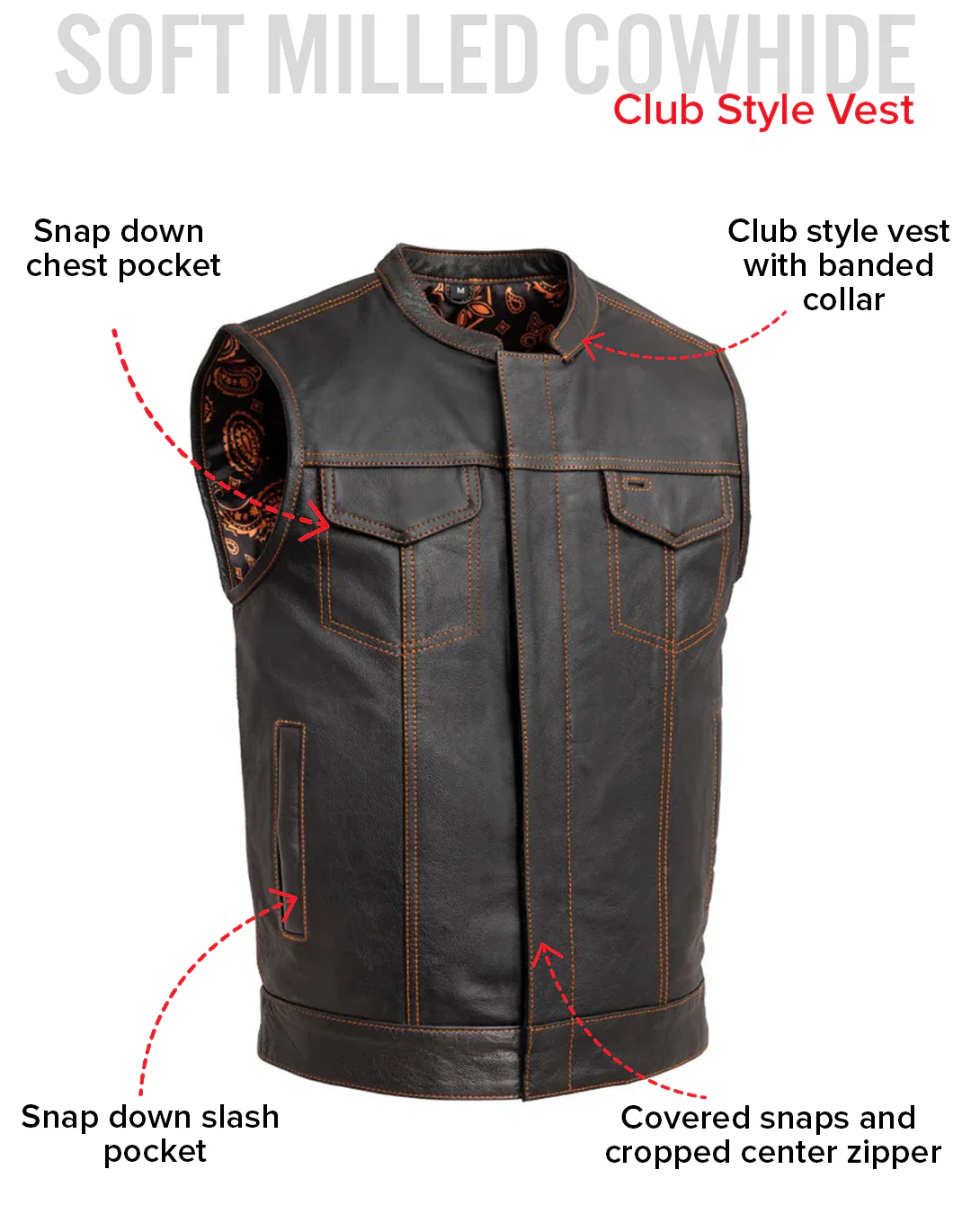 The Cut Men's Motorcycle Leather Vest, Multiple Color Options - Image 42
