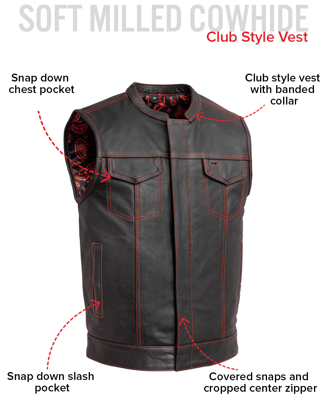 The Cut Men's Motorcycle Leather Vest, Multiple Color Options - Image 45