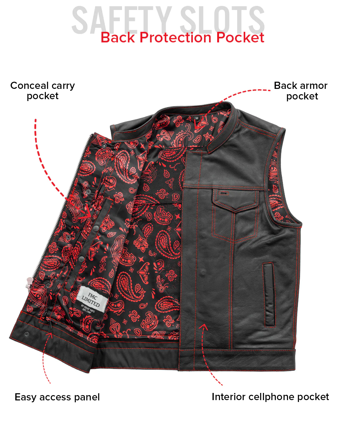 The Cut Men's Motorcycle Leather Vest, Multiple Color Options - Image 47