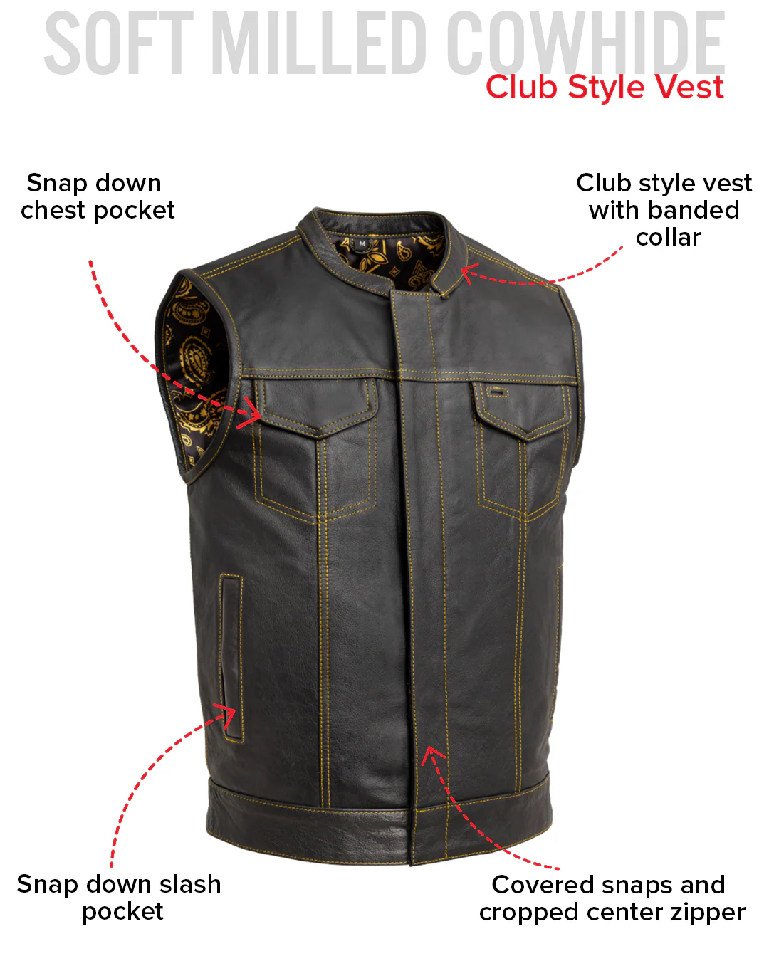 The Cut Men's Motorcycle Leather Vest, Multiple Color Options - Image 48