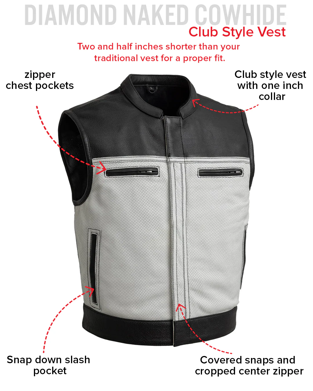 Two Tone Lowrider Perforated Men's Leather Vest - Image 12