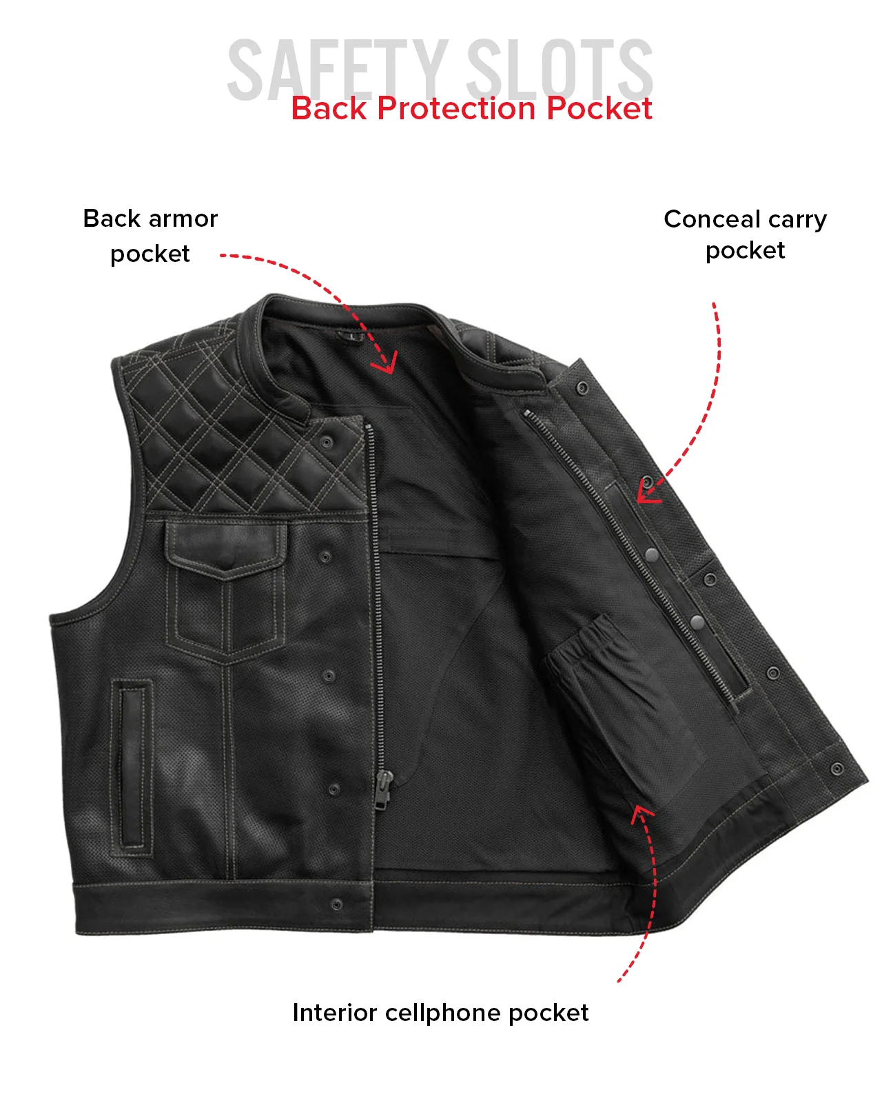 Upside Perforated Men's Club Style Leather Vest - Image 15