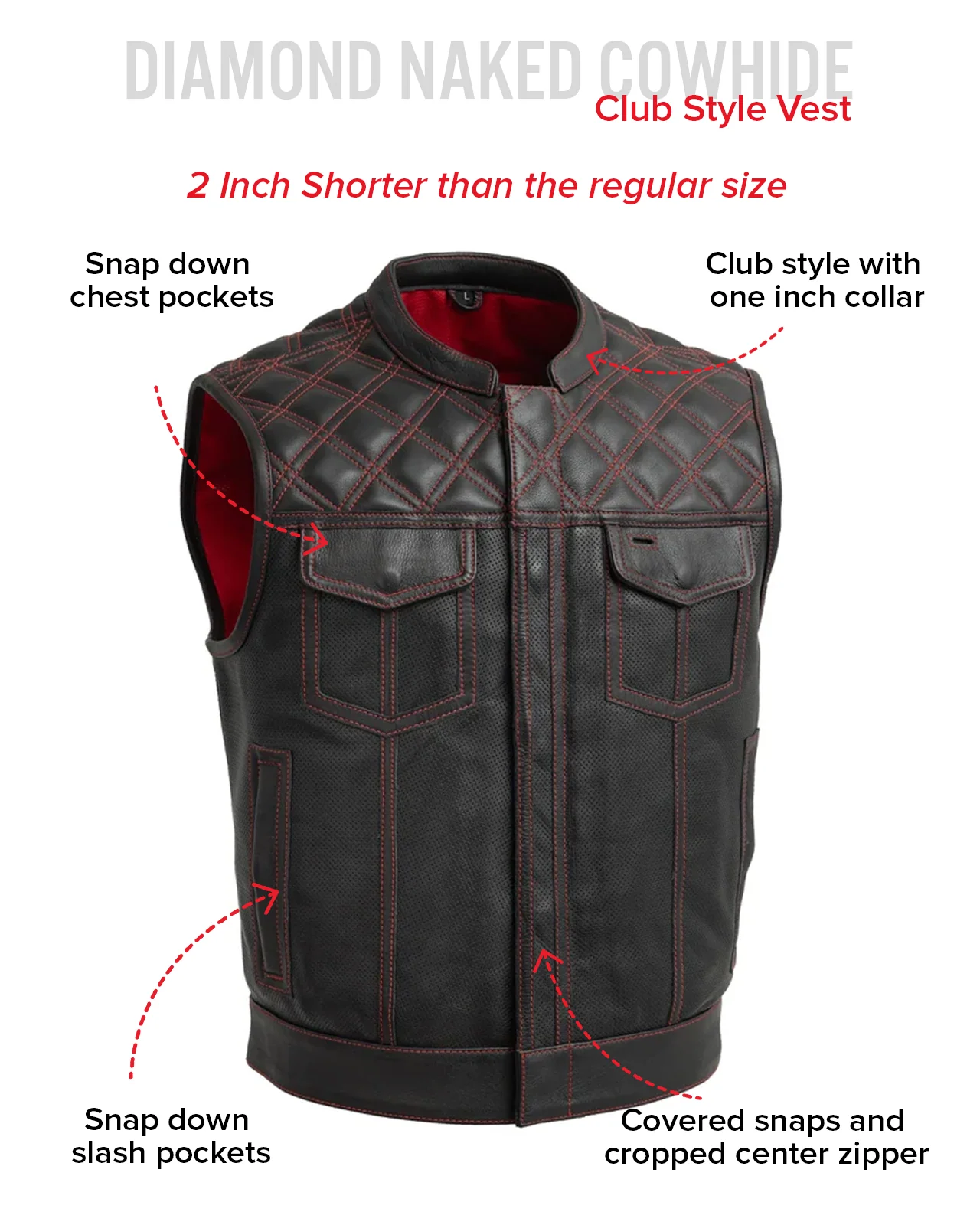 Upside Perforated Men's Club Style Leather Vest - Image 18
