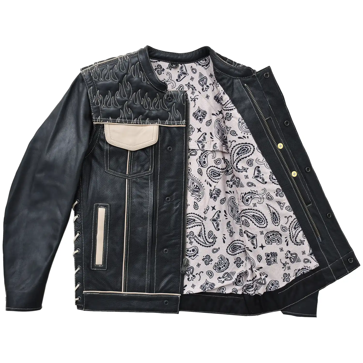 Wildfire Rouge Mens Motorcycle Leather Jacket (Oil Sand/Black) - Image 4