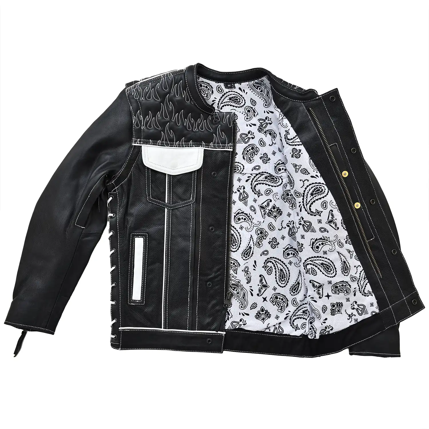 Wildfire Rouge Mens Motorcycle Leather Jacket (Black/White) - Image 4