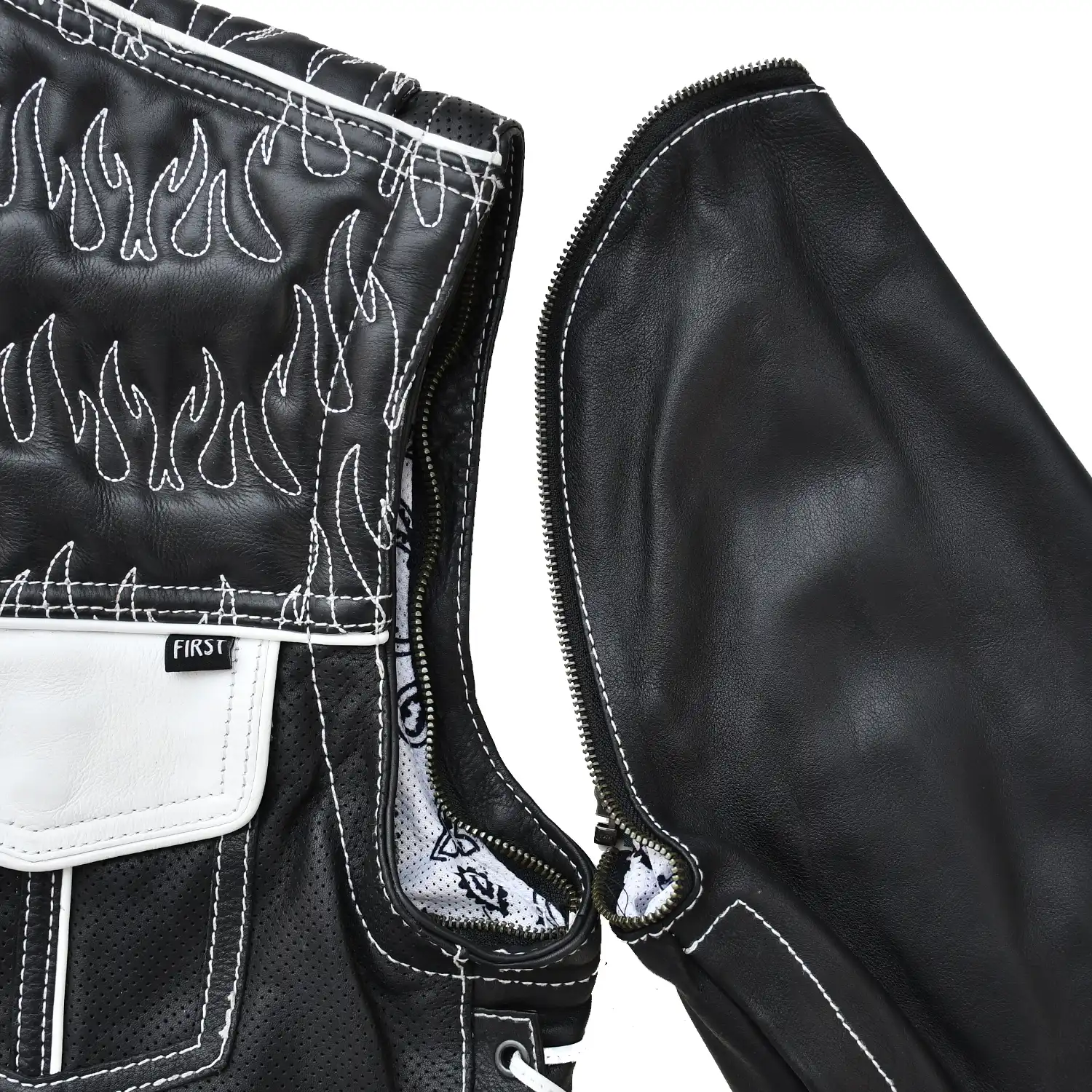 Wildfire Rouge Mens Motorcycle Leather Jacket (Black/White) - Image 5