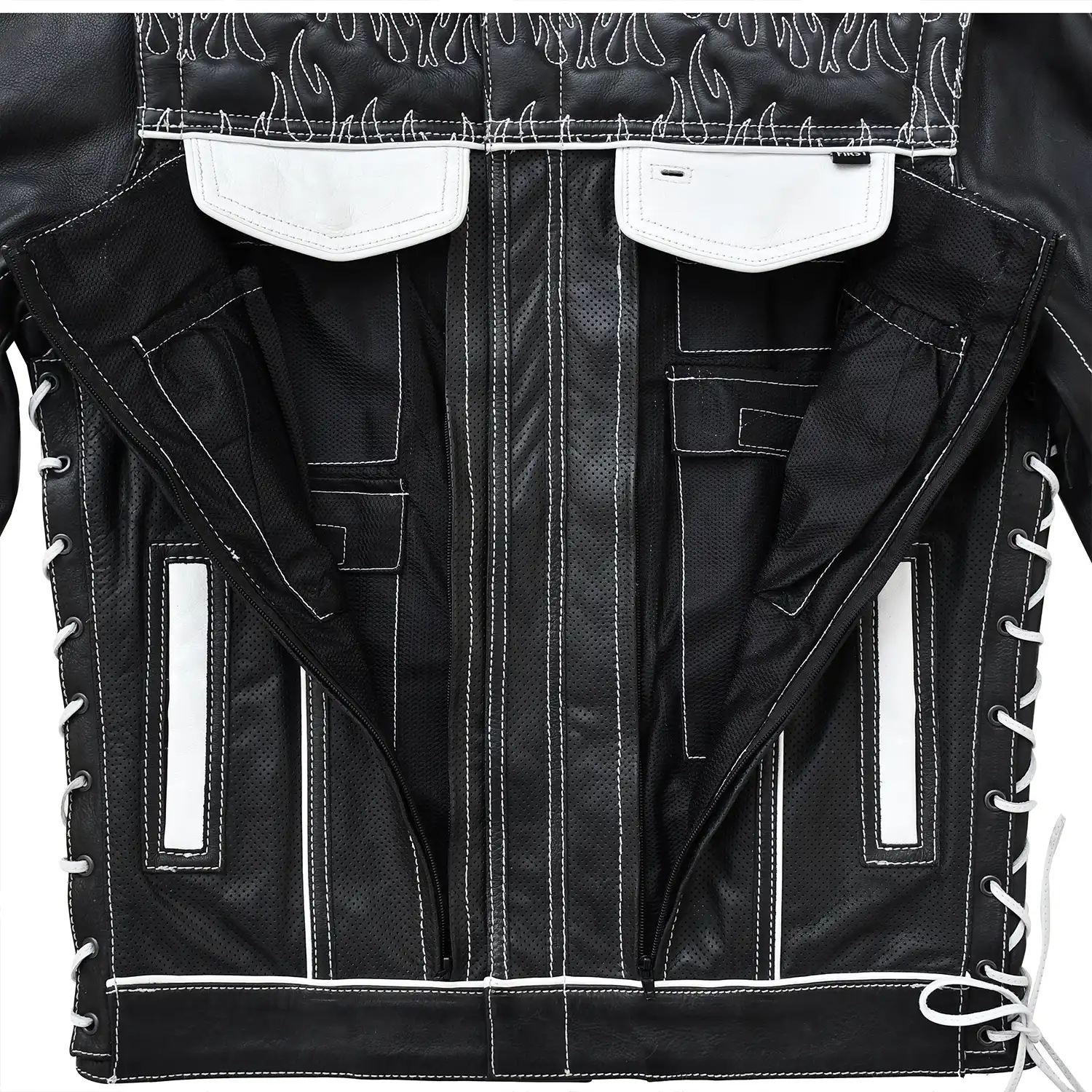 Wildfire Rouge Mens Motorcycle Leather Jacket (Black/White) - Image 7
